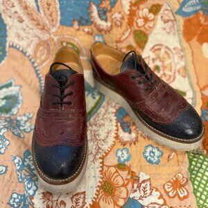 BED STU x ANNA SUI maroon and blue leather platform oxfords